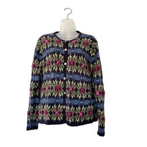Talbots Vintage Cardigan Sweater Crochet Floral Geometric Button Closure Size M